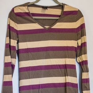 Striped cotton/polyester long-sleeved top